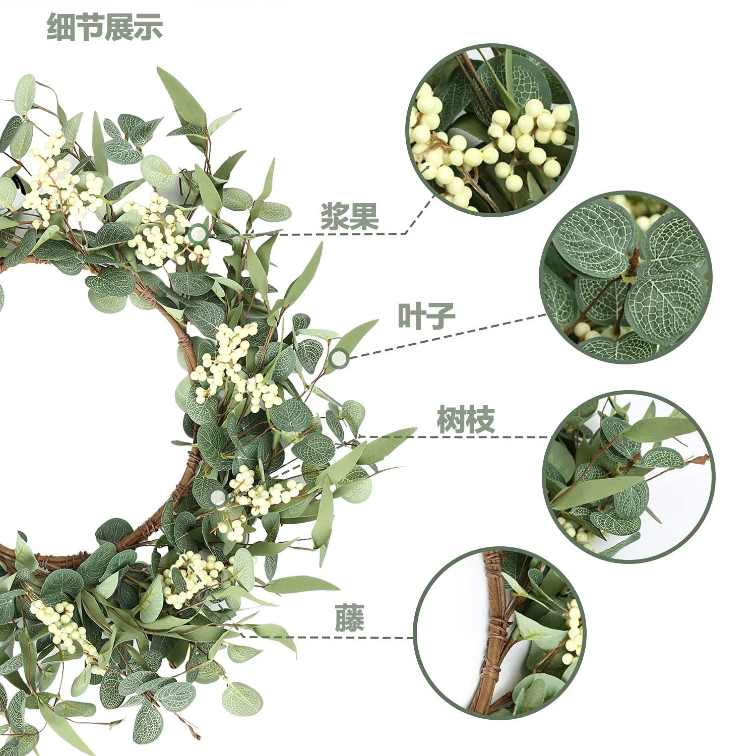 20 Inch Artificial Green Eucalyptus Leaf Wreath