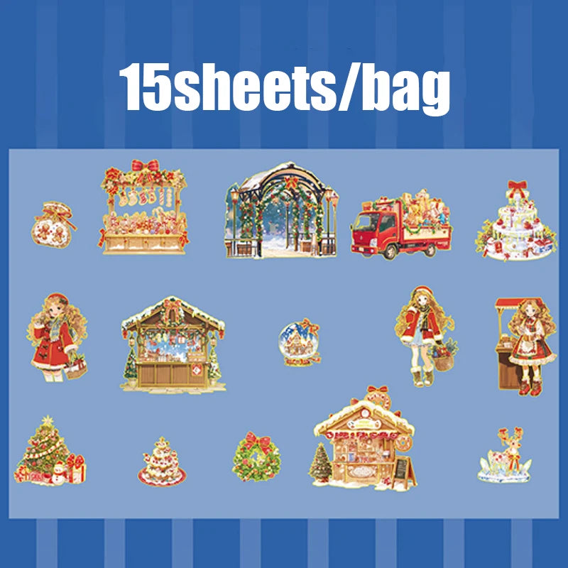 Mr. Paper 15pcs/bag Cute Christmas Series Large Sticker Pack