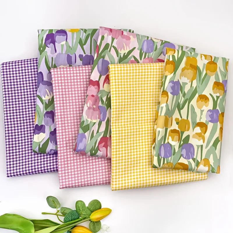 6 pcs Multi-Color Cotton Tulip Check Fabric