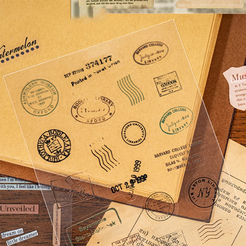 24 pcs Vintage Library Sticker Book, English Lettering Journal Supplies