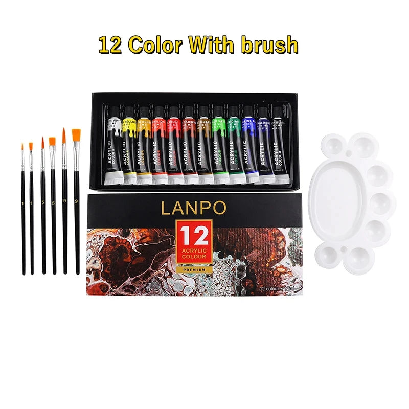 Acrylic Paints Set 12/24 Colors Professional Brush Set 12ml