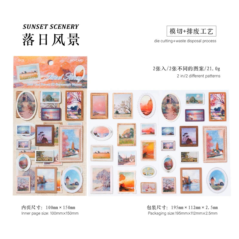 6 style 2pcs 3D retro European style art series precision Die-cutting stickers