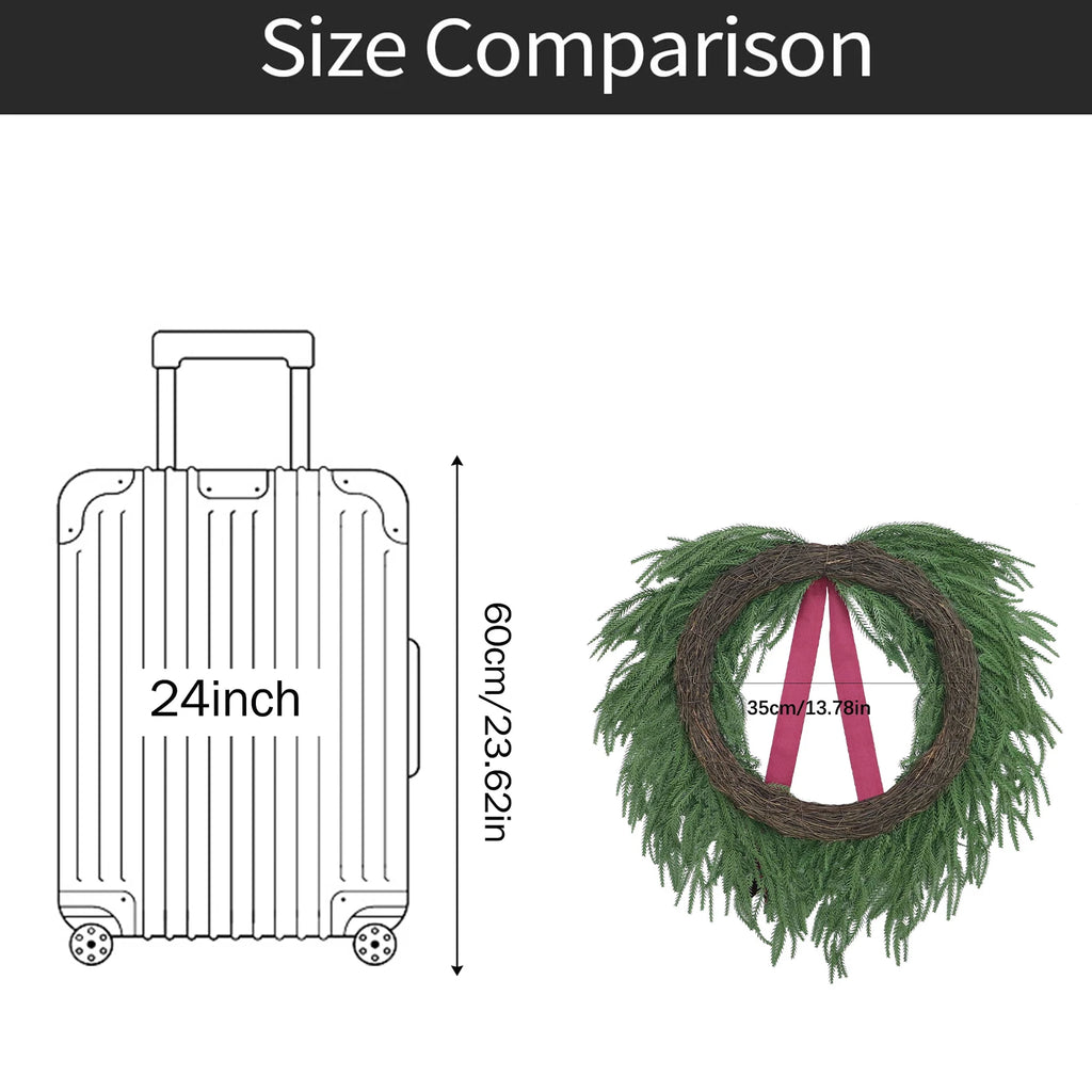 Wreath Lifelike Pine Needle Burgundy Velvet Bow