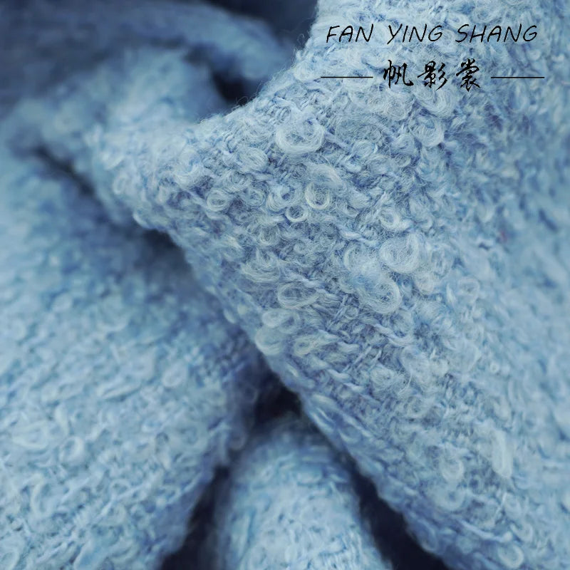 Sky Blue Circle Wool Tweed Fabric