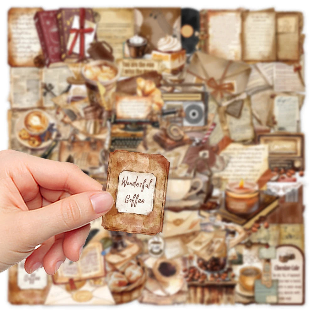 50pcs Vintage Coffee Letter Theme Scrapbooking