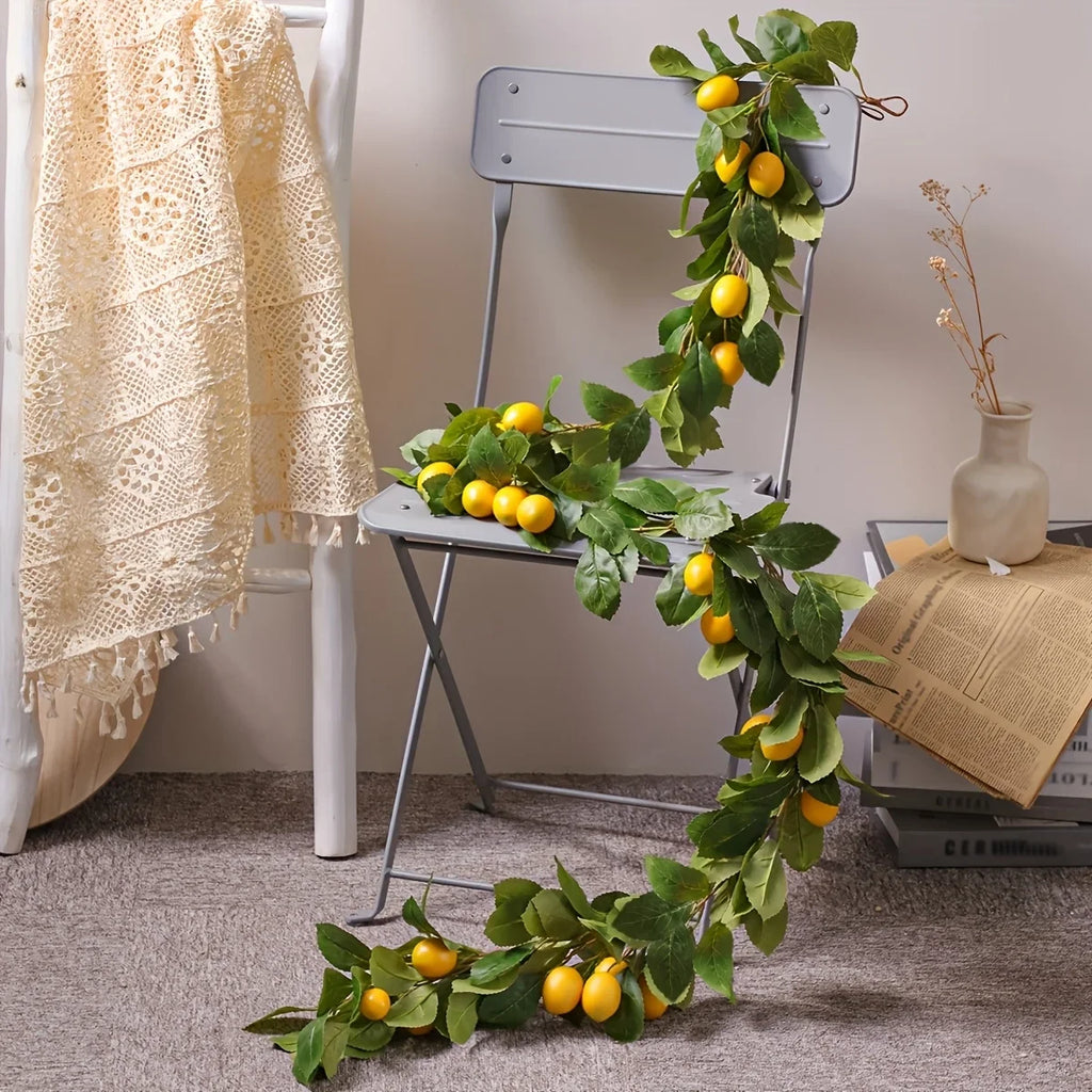 Artificial lemon wreath with green plants