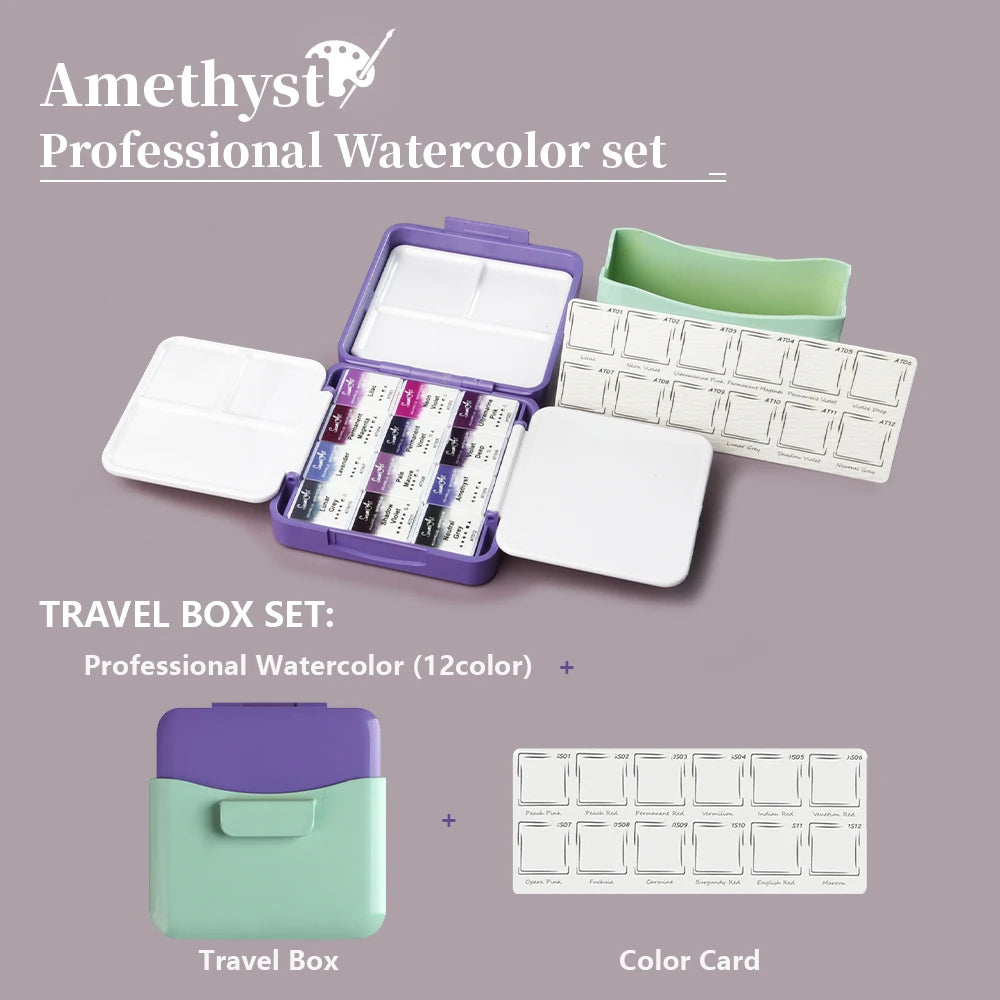 SeamiArt 12color Amethyst Professional Solid Watercolor Set