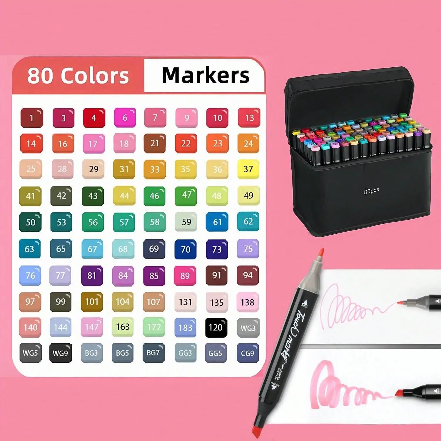 Dual Tip Artist Alcohol Markers Set with Carrying Case