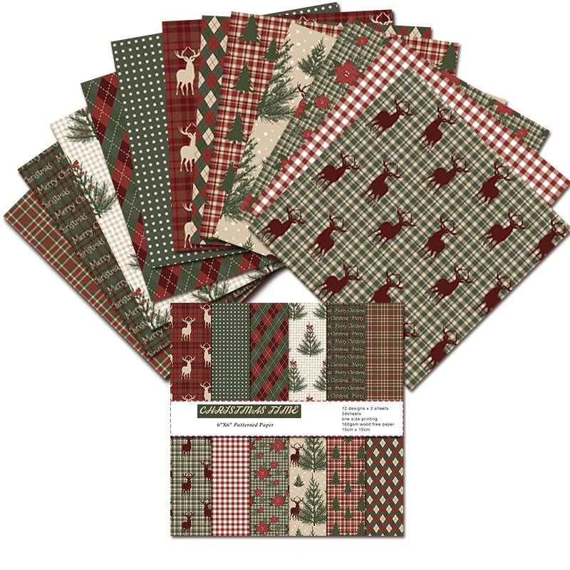 24pcs Vintage Merry Christmas Scrapbook Paper