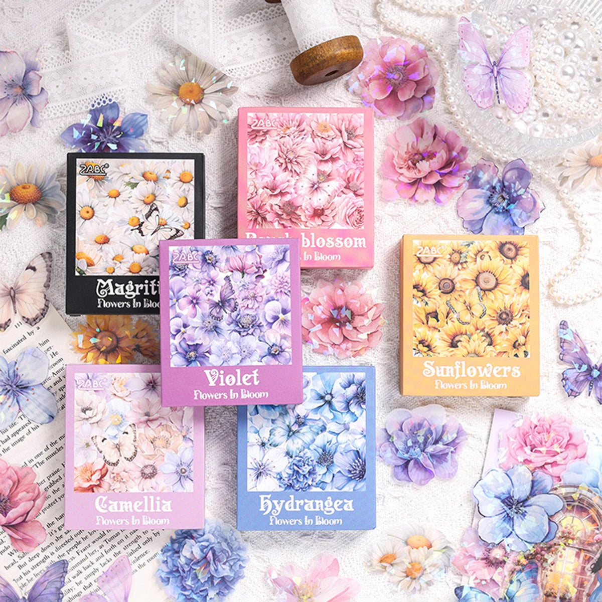 60 Pieces Plant Flower Pattern PET Stickers