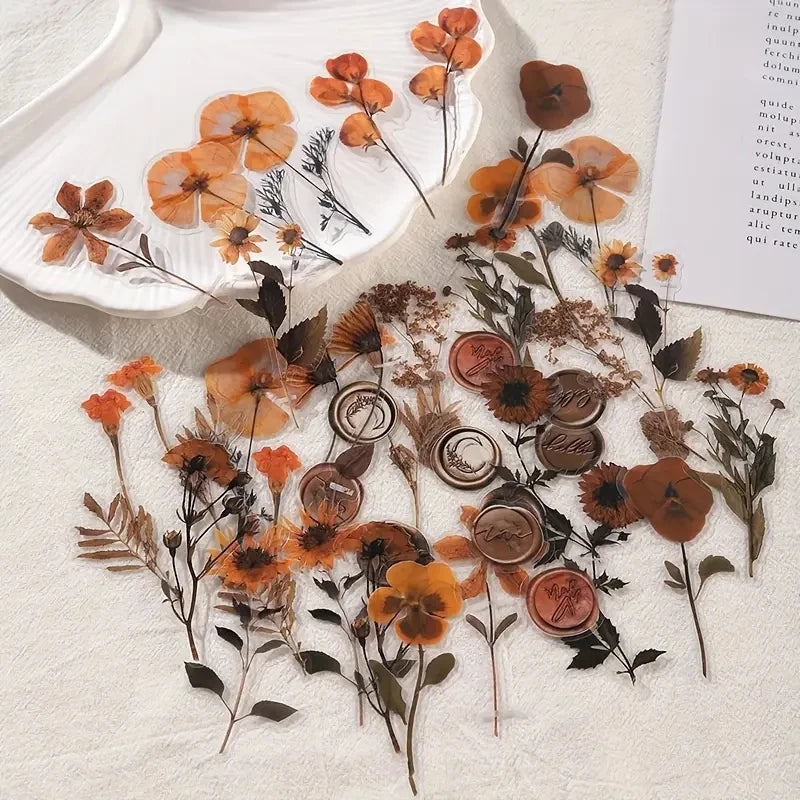 40 pcs Dried Flower Collection Record PET Stickers