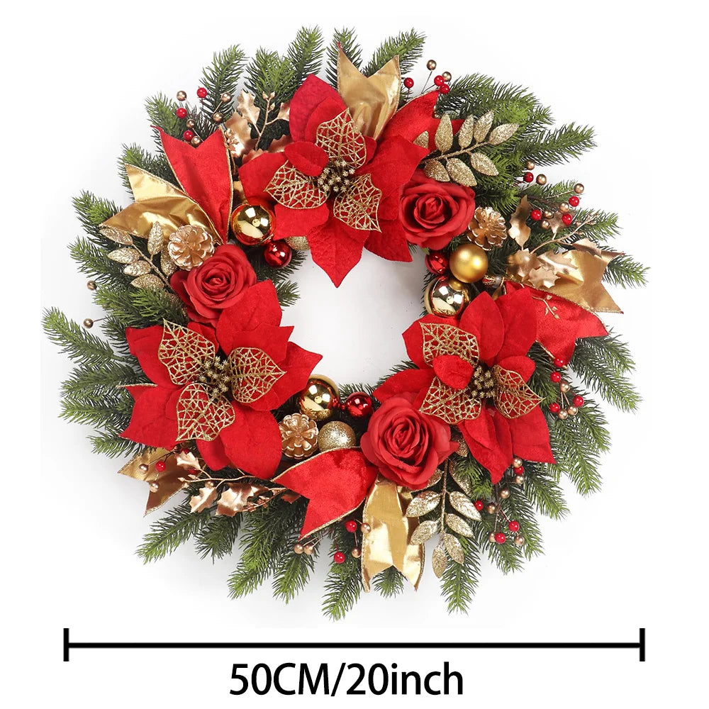 1 x 20" Holiday Christmas Wreath with Red Roses Gold Balls and Pinecones