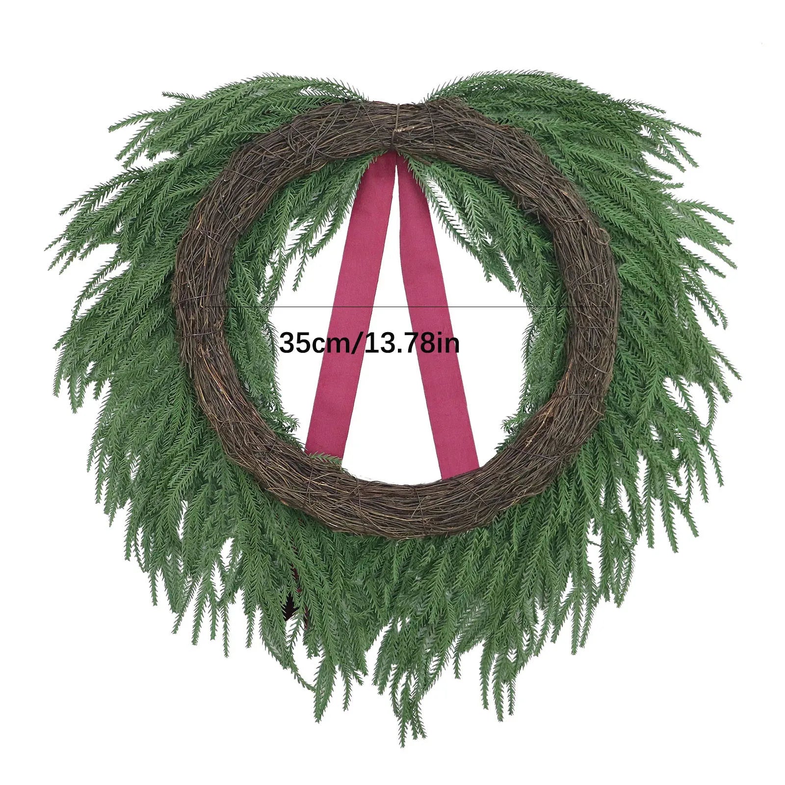 Wreath Lifelike Pine Needle Burgundy Velvet Bow