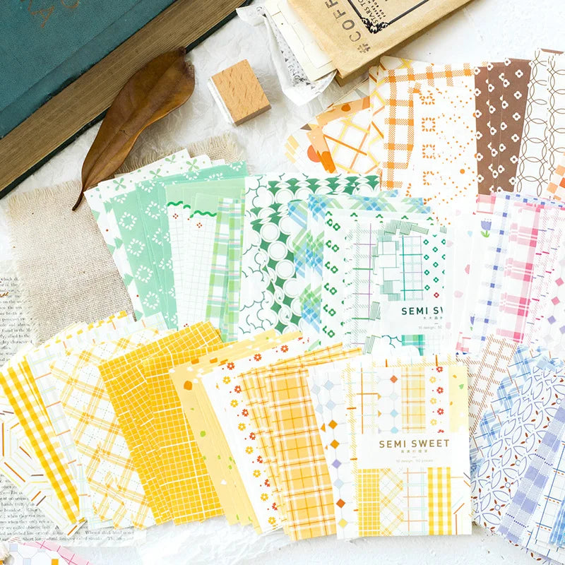 50pcs Kawaii Ins Memo Material Grid Texture Craft Paper