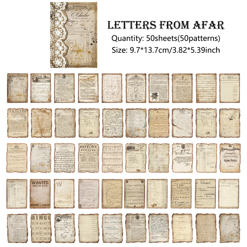 50 sheets Vintage Non-sticky Scrapbook Paper