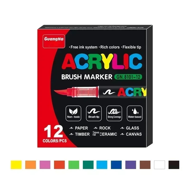 360/12 Colors Acrylic Paint Pens Markers Brush Tip