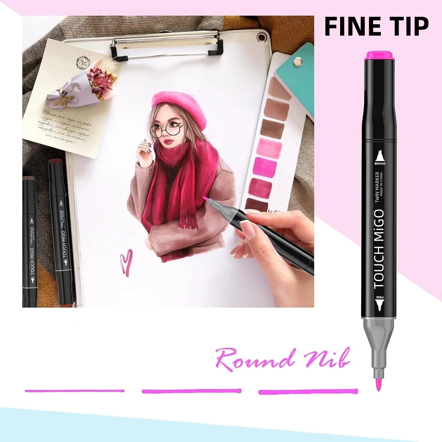 Alcohol Markers Set, 24/36/48/60/80 Color, Dual Tip Chisel & Fine