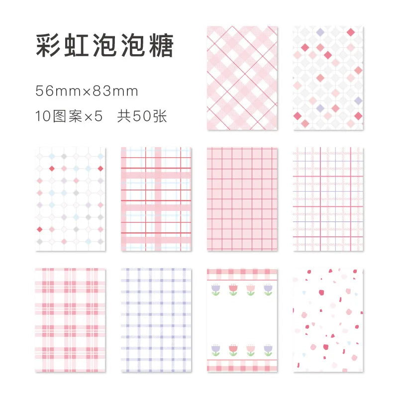50pcs Kawaii Ins Memo Material Grid Texture Craft Paper