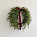 Wreath Lifelike Pine Needle Burgundy Velvet Bow