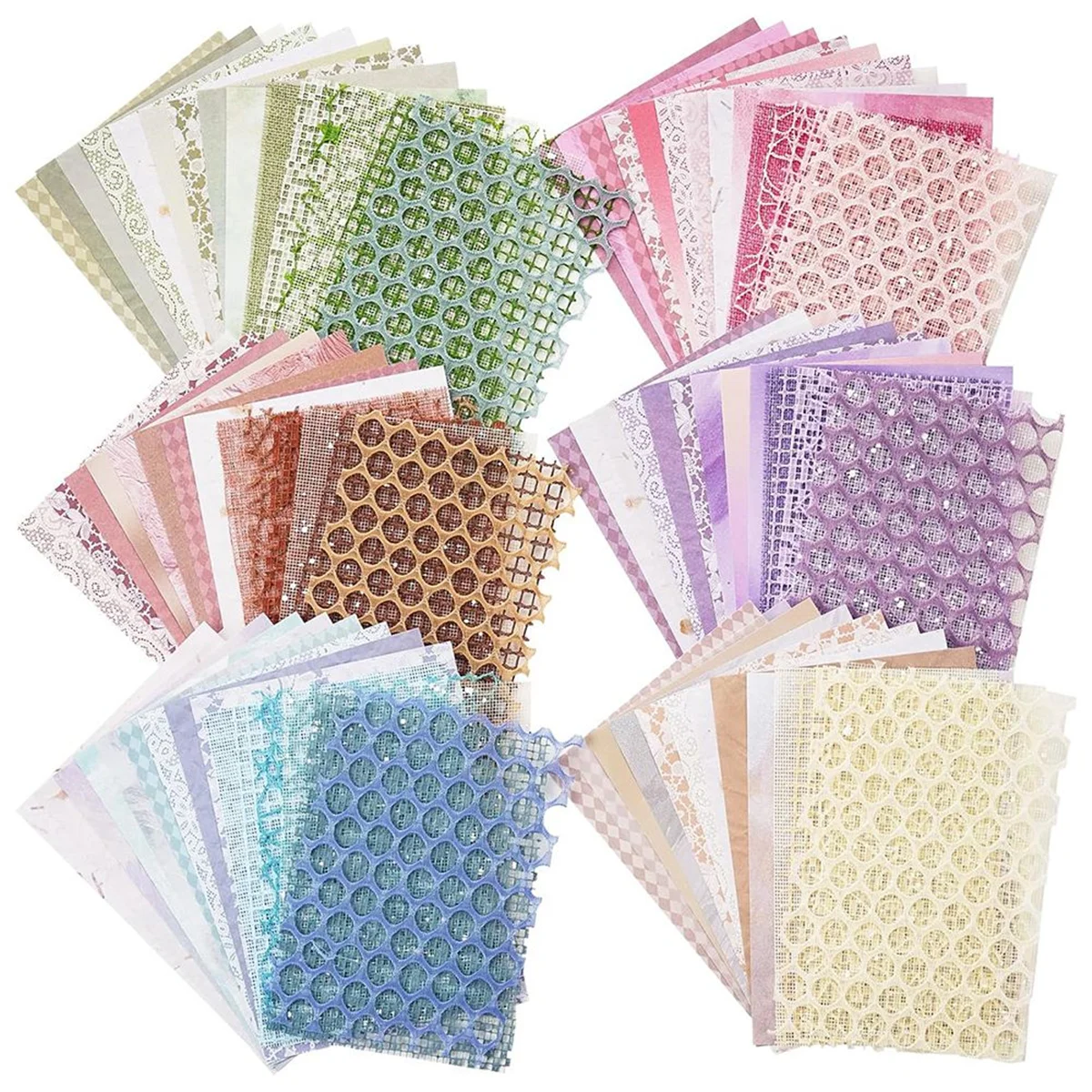 90 Sheets Scrapbook Paper and Decorative Mesh Fabric Assorted Set - 6 Pack Mixed