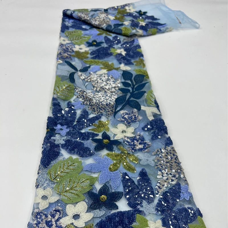 1 Yards 3D Embroidery Mesh Flower Sequin Fabric