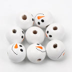 10pcs Christmas Snowman Pattern Round Balls Wood Spacer Beads