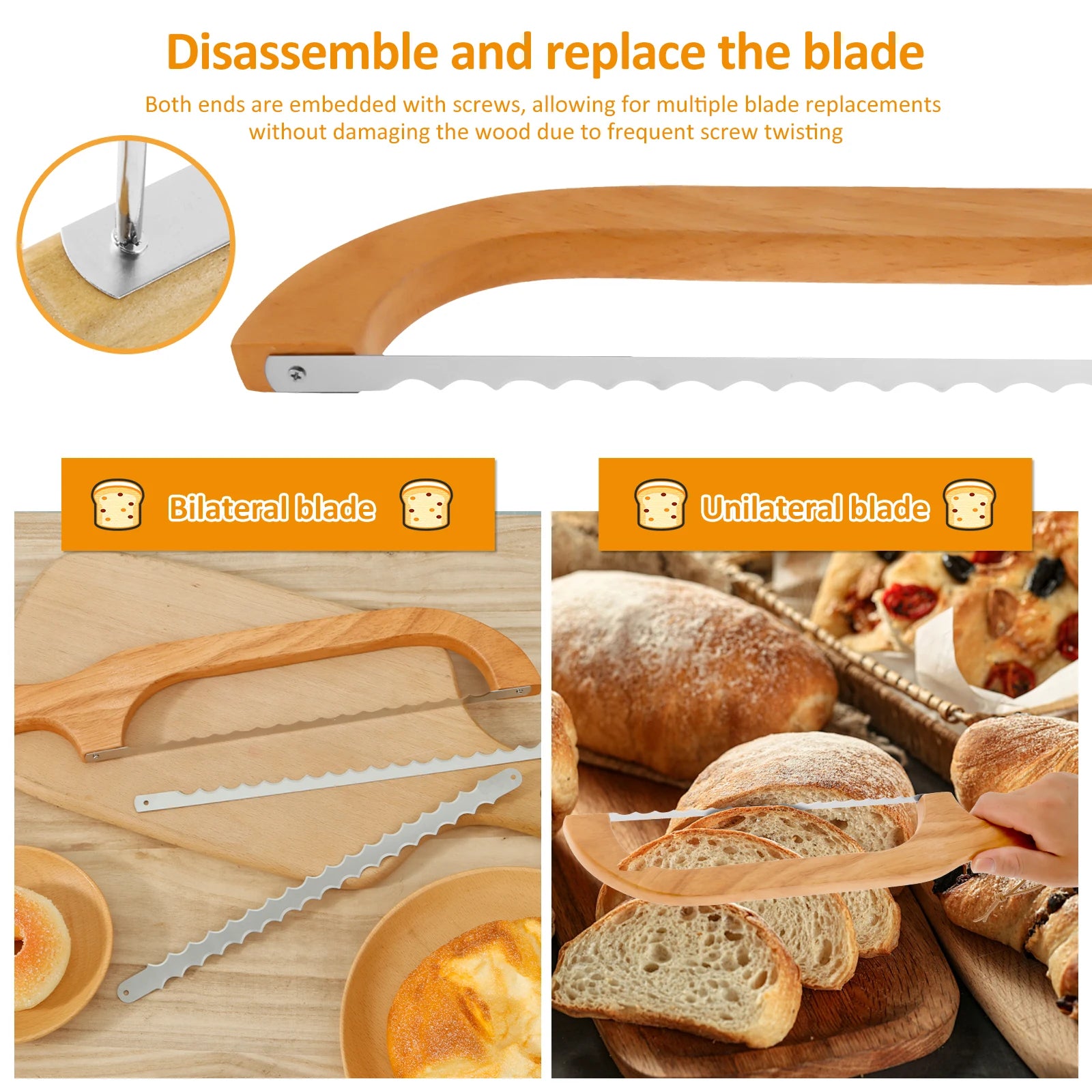 Wooden Bread Bow Knife Bow Bread Knife for Sourdough with Wooden Handle Bread Slicer for Homemade Bread Sourdough Bread Cutter