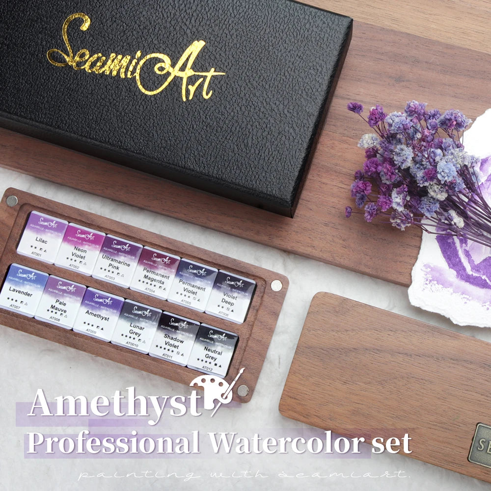 SeamiArt 12color Amethyst Professional Solid Watercolor Set