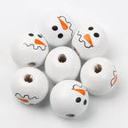 10pcs Christmas Snowman Pattern Round Balls Wood Spacer Beads