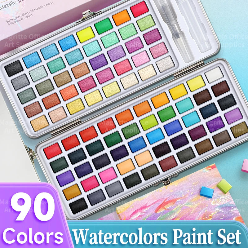 Watercolor Paint Set with 90 Bright Colors