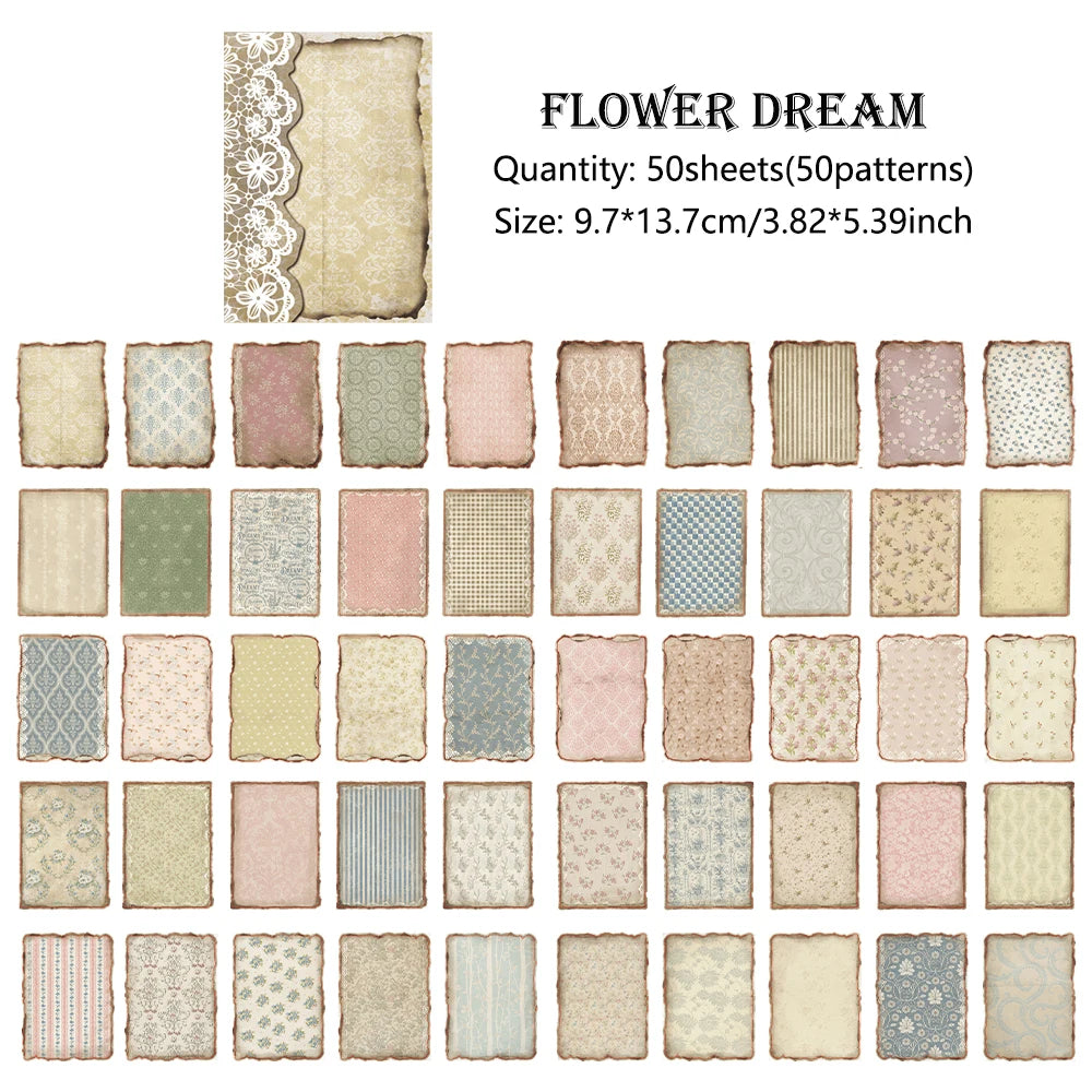 50 sheets Vintage Non-sticky Scrapbook Paper