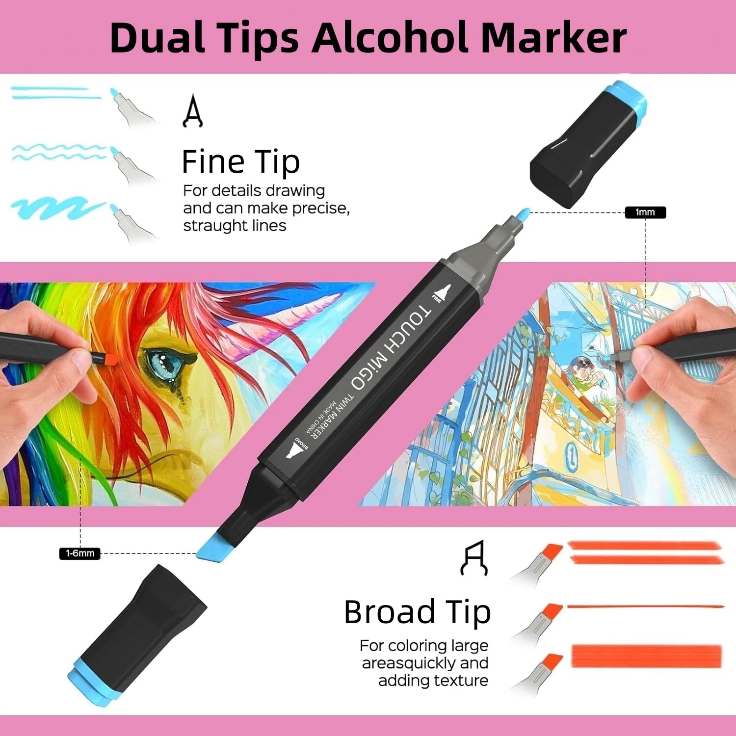 Alcohol Markers Set, 24/36/48/60/80 Color, Dual Tip Chisel & Fine