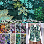 1 Yards 3D Embroidery Mesh Flower Sequin Fabric
