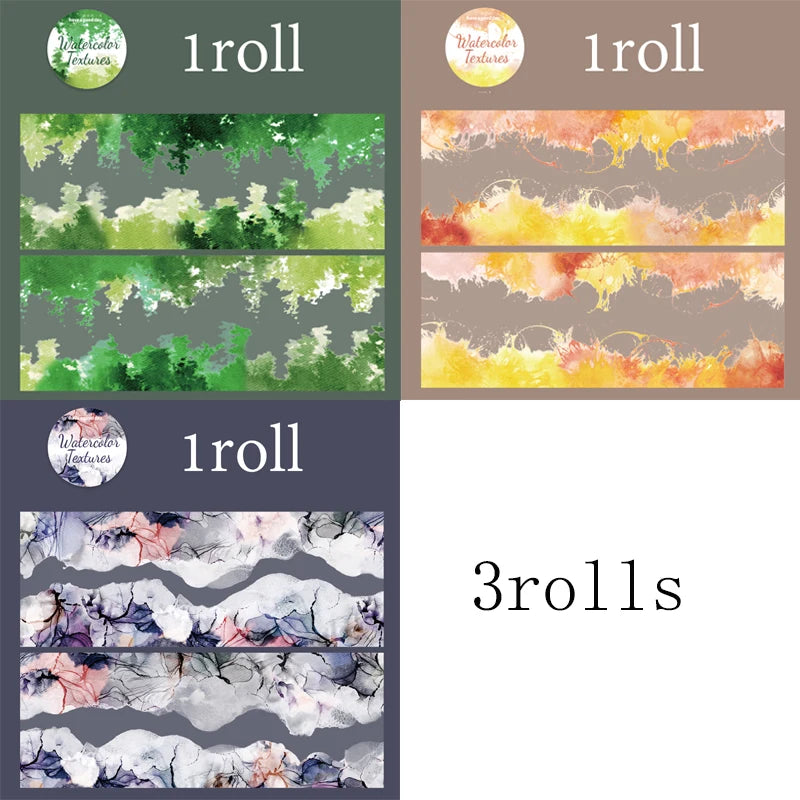 Mr Paper 3rolls Watercolour Patterns Series Seamless Aquascape Tape