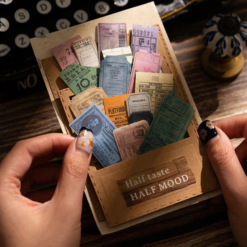 Vintage Boxed Stickers 45 pcs Ticket Style Retro Decor Sticker Scrapbooking