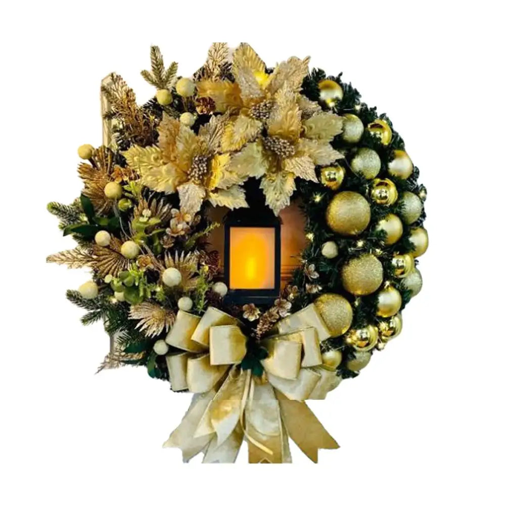 40cm Red Wreath With Lamp