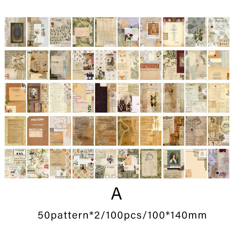 100pcs/pack Vintage Scrapbook Paper