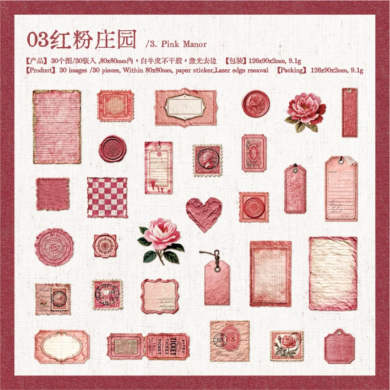 30 pcs/pack Vintage Manor Plants Flowers Stickers