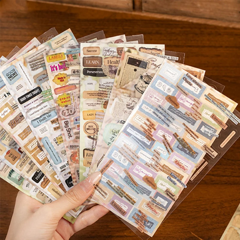 24 pcs Vintage Library Sticker Book, English Lettering Journal Supplies