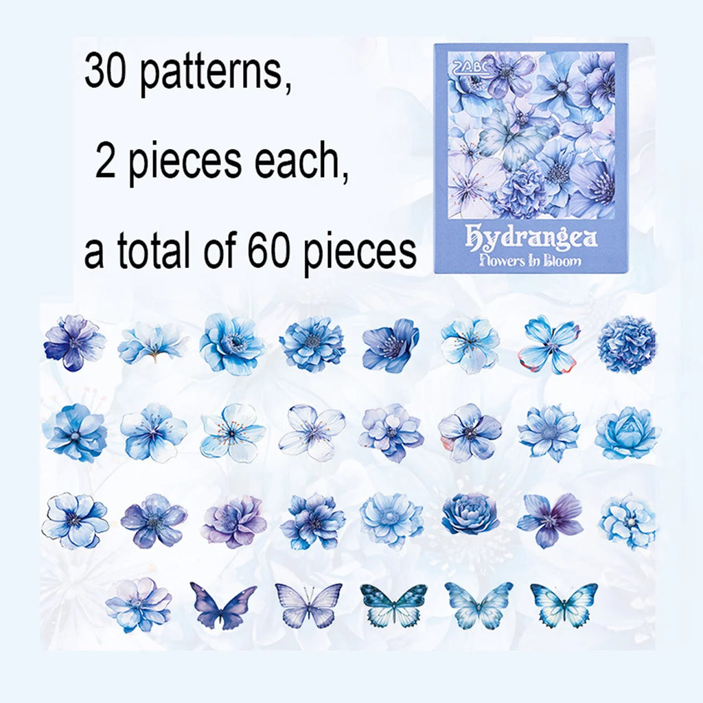 60 Pieces Plant Flower Pattern PET Stickers