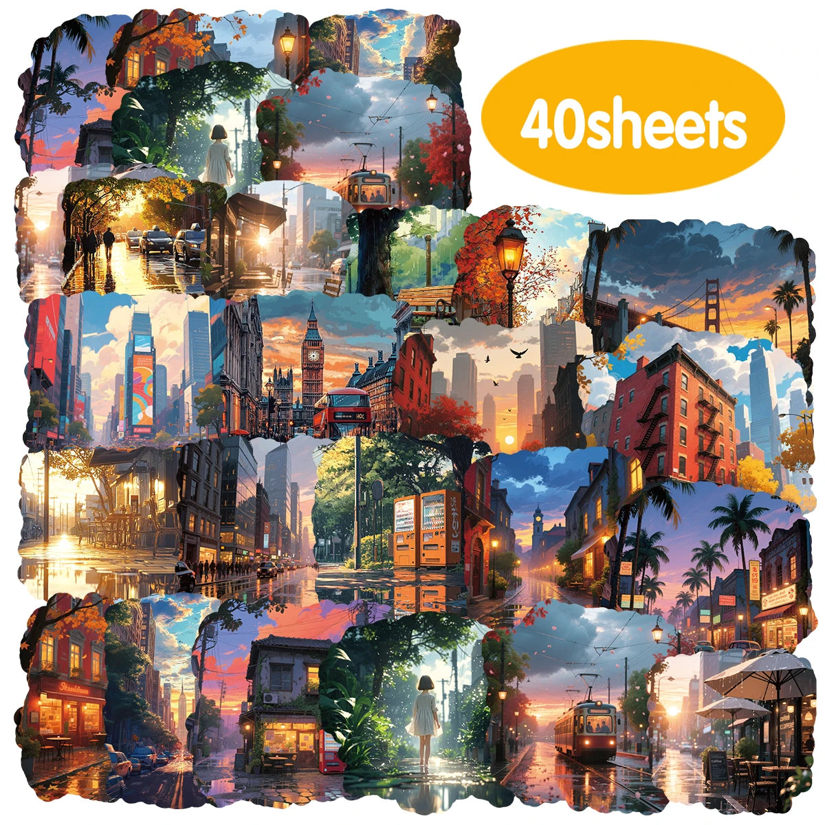 40pcs of PVC Pattern Stickers for Street Scenes After Rain and Sunshine