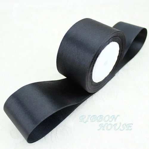 (25 yards/roll) Black Single Face Satin Ribbon