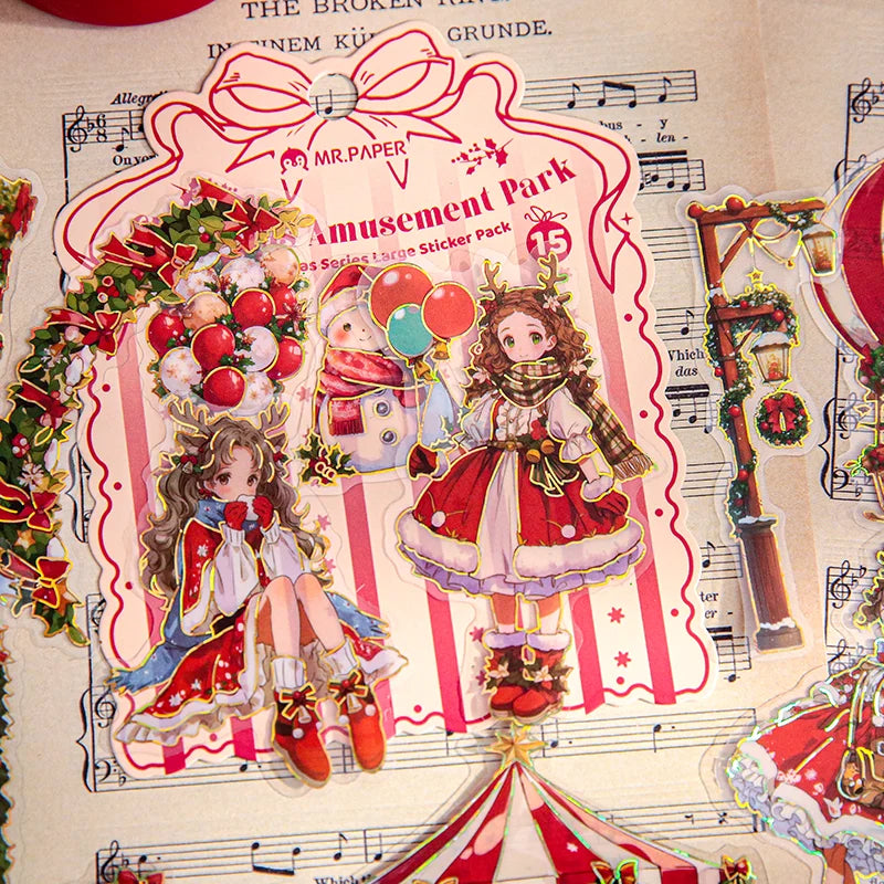 Mr. Paper 15pcs/bag Cute Christmas Series Large Sticker Pack