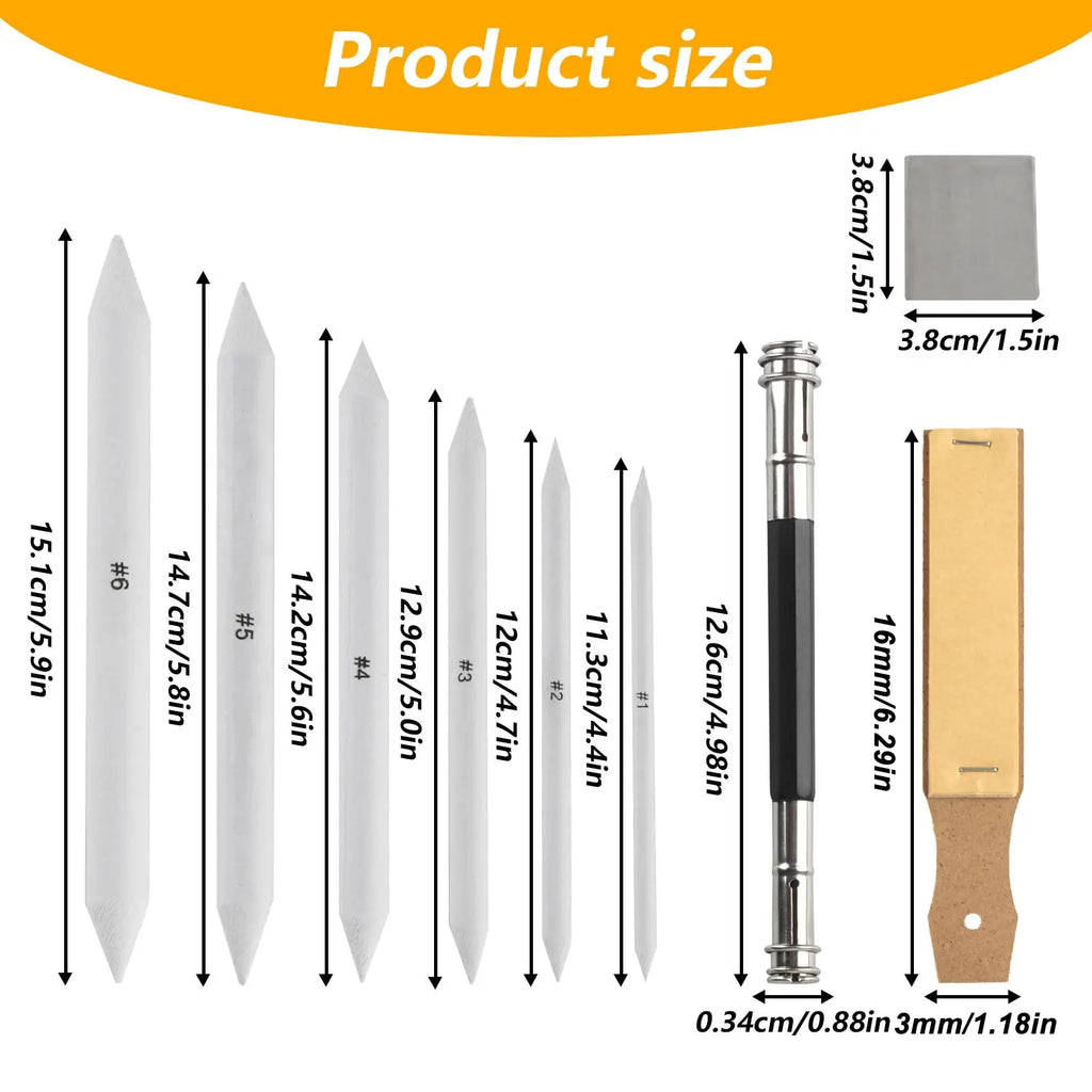 40pc Art Blending Set - 15 Stumps, Tortillions, Erasers & Wipers for Drawing