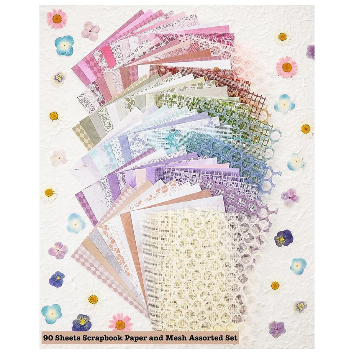90 Sheets Scrapbook Paper and Decorative Mesh Fabric Assorted Set - 6 Pack Mixed