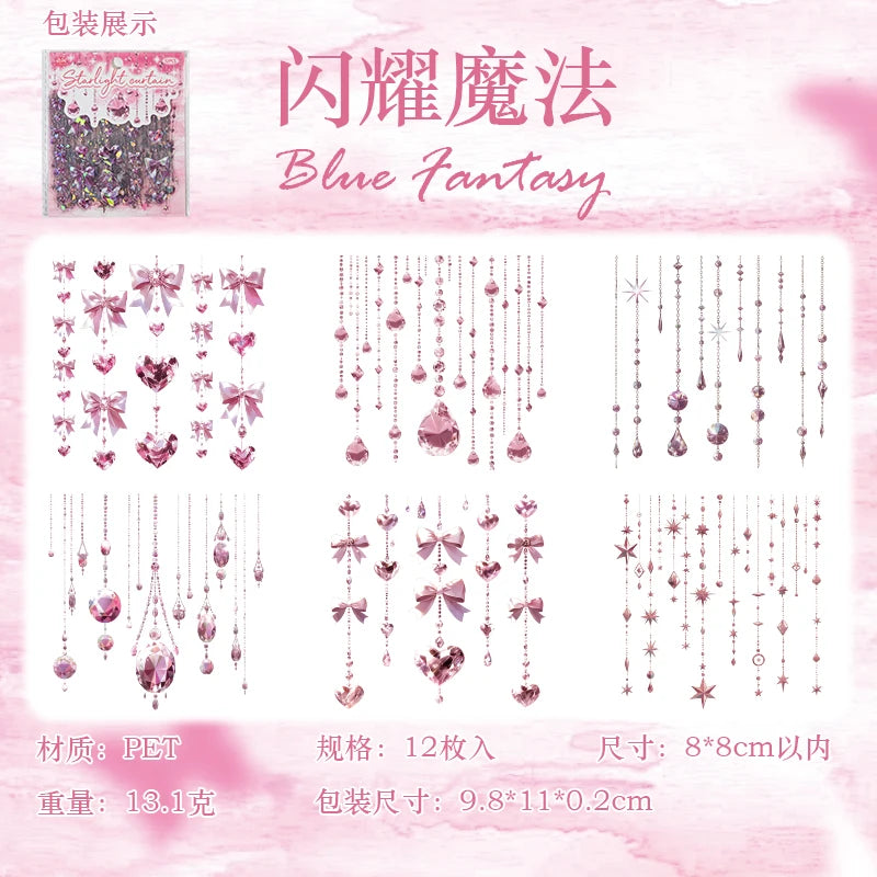 15pcs/pack Kawaii Shell Light Bow Pendant Stickers