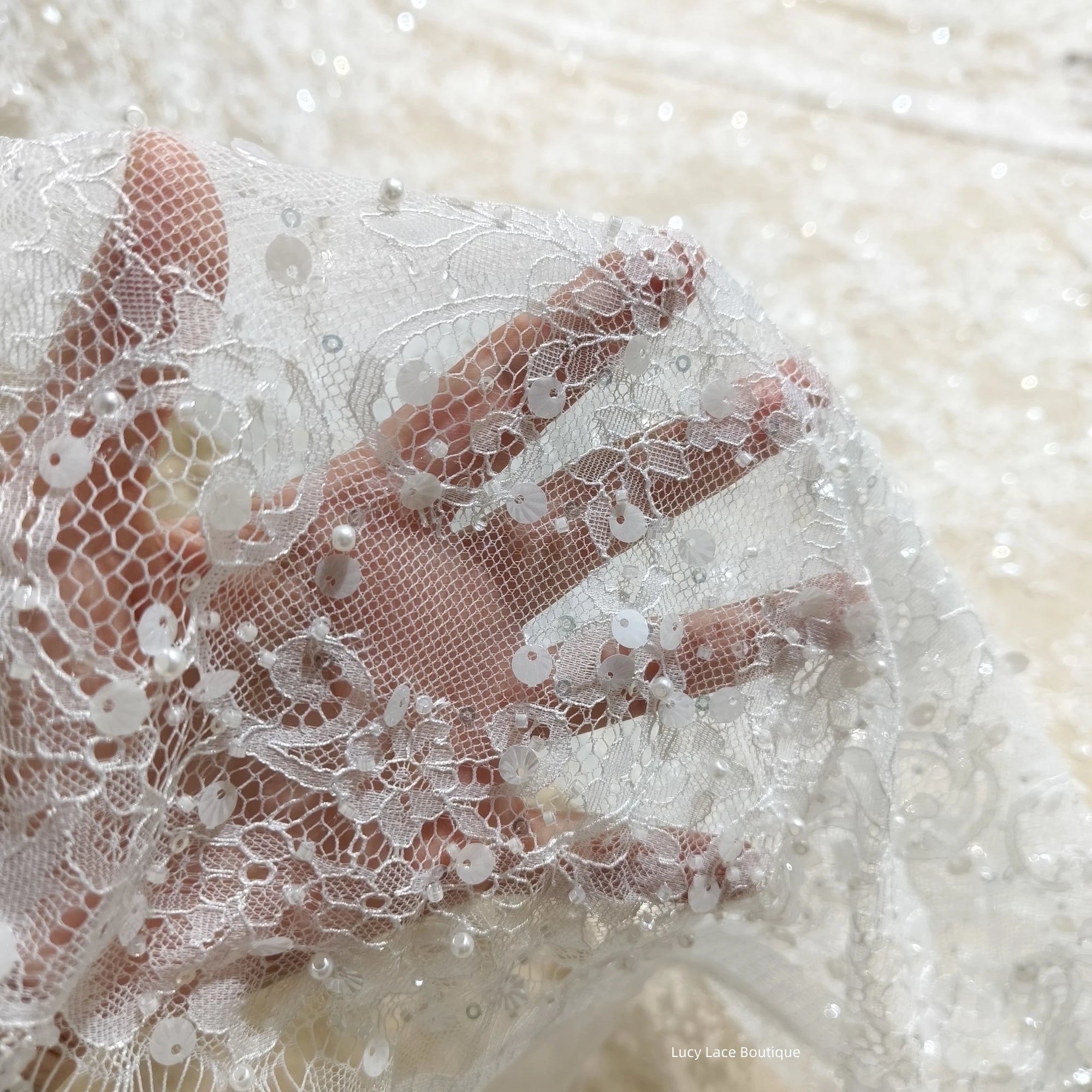 145CM Wide Beaded Lace Fabric