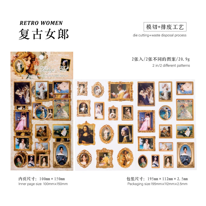 6 style 2pcs 3D retro European style art series precision Die-cutting stickers