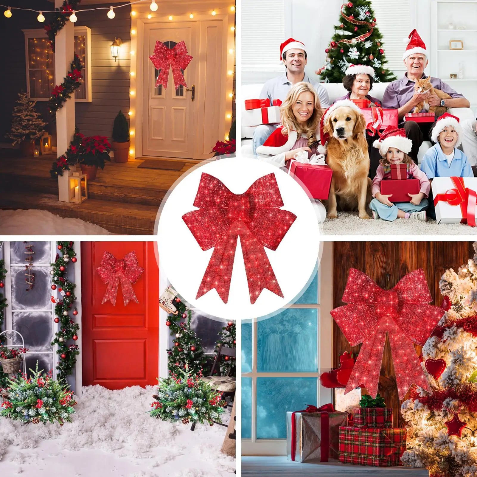 Christmas Wreath Bow 60cm Lighted Red