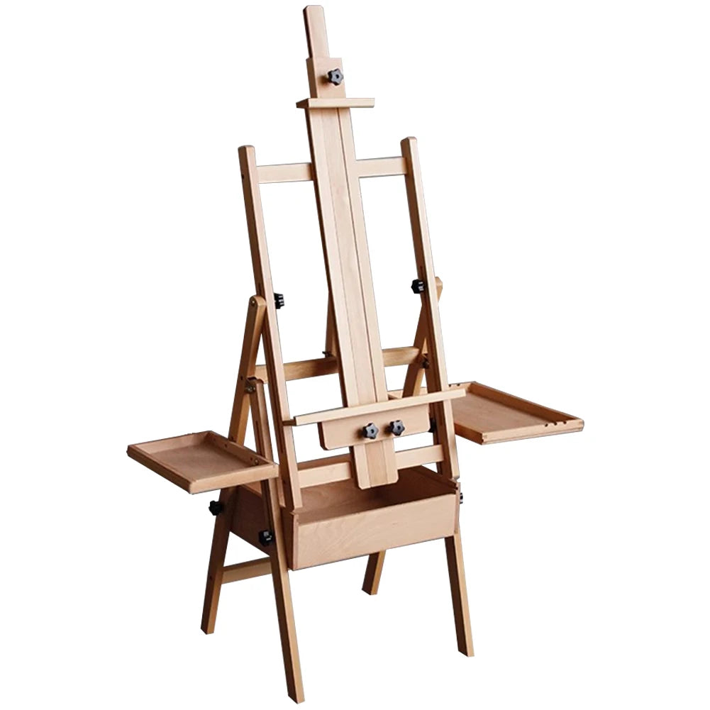 Beech Multifunctional Easel with Drawer Tray Foldable Flat Easel